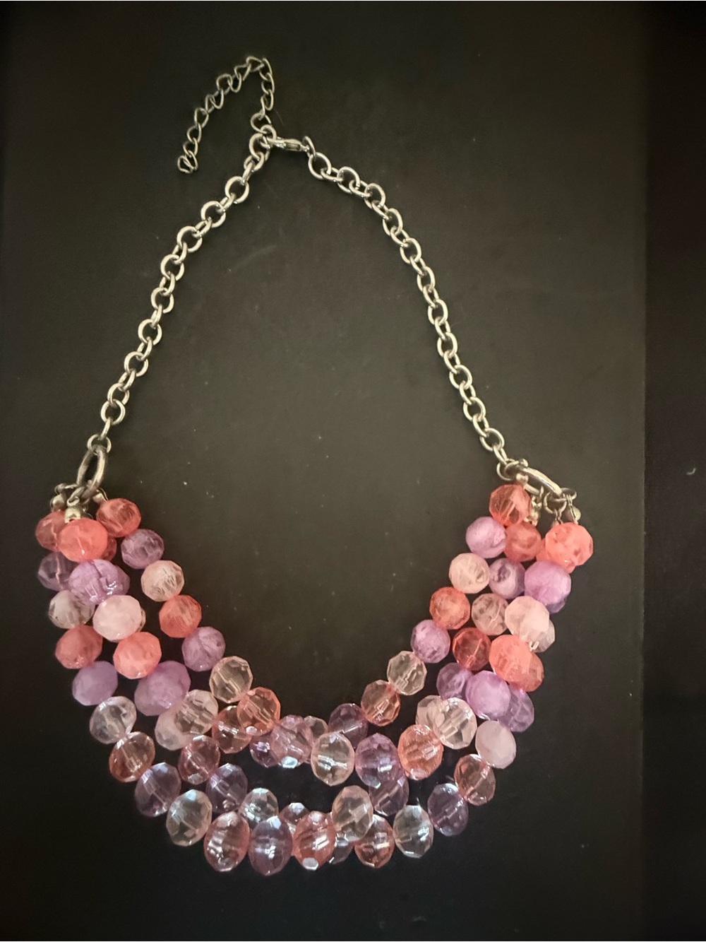 Multistrand Pink & Purple Acrylic Beaded Statement Necklace